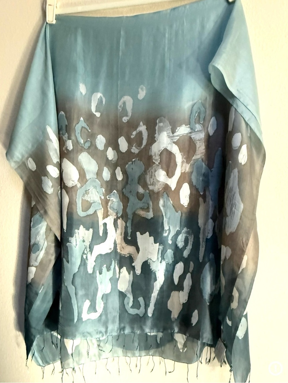 Blue & Silver Abstract 100% Silk Rectangle Wrap Scarf,Thailand,Luxury,Party